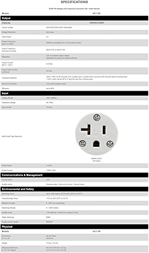 Fuente de alimentación de CA de 220 voltios/50 Hz - Convertidores de frecuencia y voltaje de 1500 VA/1350 W - ‎22050UX-1.5K