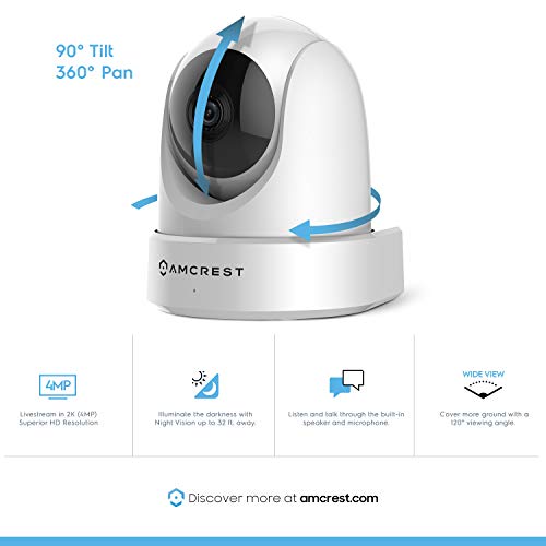 Amcrest - Cámara de seguridad para interiores (4 Mpx, UltraHD, WiFi, visión nocturna, doble banda, 5 ghz/2,4 GHz, 4 Mpx @ ~ 20 FPS, 120° FOV, IP4M-1051W)