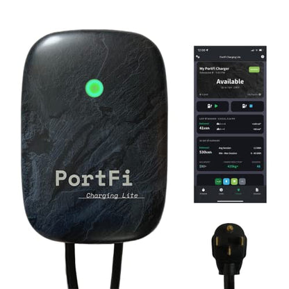 PortFi Estación de carga Smart Level 2 para vehículos eléctricos (EV), certificado de seguridad, interior/exterior, enchufe NEMA 14-50, cargador L2 EVSE/EV (Wi-Fi, 40 A)