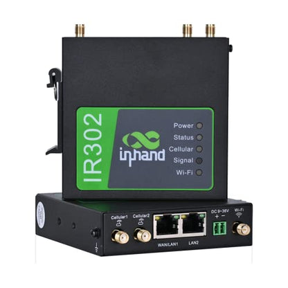 InHand Networks IR302 Router celular industrial IoT 4G LTE VPN, LTE Cat 4+ Wi-Fi, ranuras para tarjetas SIM duales, gestión por plataforma en la nube, puerto DI/DO, soporte T-Mobile, AT&T y Verizon, certificación UL