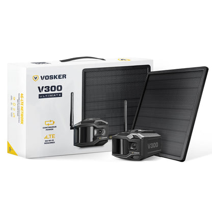 Vosker V300 Ultimate 4G-LTE - Cámara de seguridad autónoma para exteriores | Banco de energía solar externa de alta capacidad de 15,000 mAh | Tarjeta SIM incluida | No necesita Wi-Fi | Transmisión en