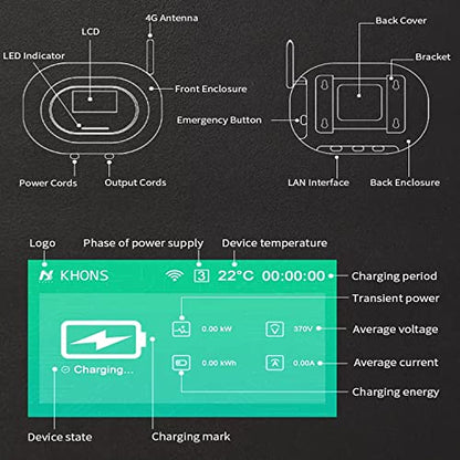 MCEVKELN Nivel 2 J1772 - Cargador EV 240 V 32a WiFi, estación de carga inteligente para vehículos eléctricos BG-001