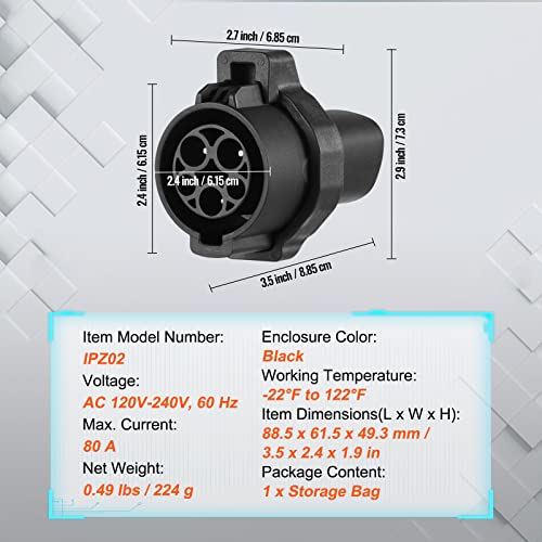 VEVOR Adaptador de cargador J1772 a Tesla, 80 amperios 240 V CA, SAE J1772 adaptador de carga EV a enchufe Tesla, con bolsa de almacenamiento, bloqueo anticaída, material certificado UL IP65, compatible con Tesla Model 3, Y, S, X