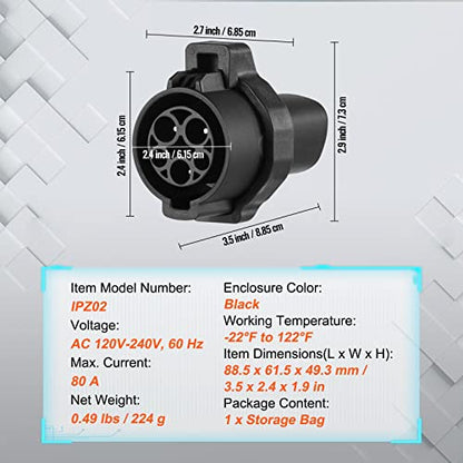 VEVOR Adaptador de cargador J1772 a Tesla, 80 amperios 240 V CA, SAE J1772 adaptador de carga EV a enchufe Tesla, con bolsa de almacenamiento, bloqueo anticaída, material certificado UL IP65, compatible con Tesla Model 3, Y, S, X