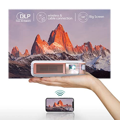 EZCast Proyector de viaje recargable J4, mini proyector de bolsillo pico, batería y altavoz integrados, proyector de video LED inalámbrico portátil 1080P DLP para acampar y viajes, compatible con HDMI, USB, iPhone