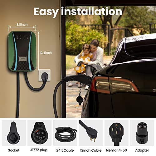 maXpeedingrods Cargador EV de hasta 48amp para Tesla, estación de carga inteligente vehículos eléctricos Wi-Fi 240V J1772 pared EVSE IP65