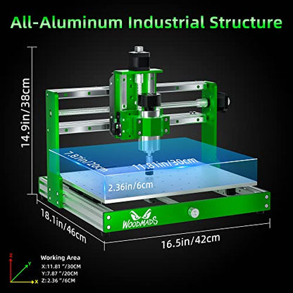 FoxAlien x WoodMads WM-3020 - Router CNC para cavidad de metal, rieles lineales de husillo de 300 W y tornillos de bola, fresadora de 3 ejes para aluminio y cobre, madera acrílica