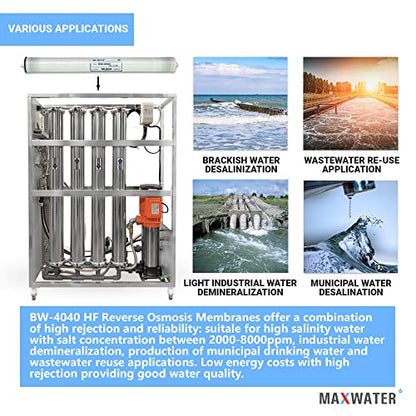 Reverse Osmosis Max Water 4040 Commercial RO Membranes, Membrane Housings Variation 4" x 40" good for industrial, (bw 4040)