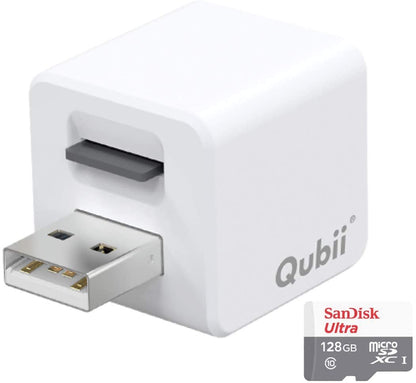 Qubii Pro - Dispositivo de almacenamiento de fotos para iPhone y iPad, copia de seguridad automática de fotos y vídeos [tarjeta microSD no incluida]