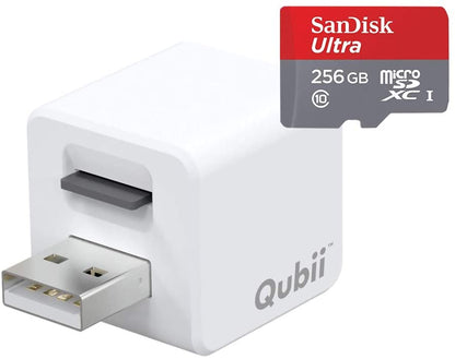 Qubii Pro - Dispositivo de almacenamiento de fotos para iPhone y iPad, copia de seguridad automática de fotos y vídeos [tarjeta microSD no incluida]