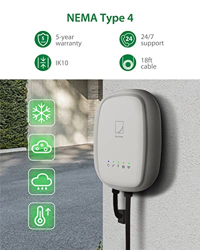 ATG e-Power Cargador de vehículo eléctrico (EV), 40 Amp, 9.6 kW a 240 VAC, nivel 2 Wi-Fi (2.4 GHz), certificación UL, enchufe Energy Star, NEMA 14-50, IK10, interior/exterior, cable de 18 pies, negro