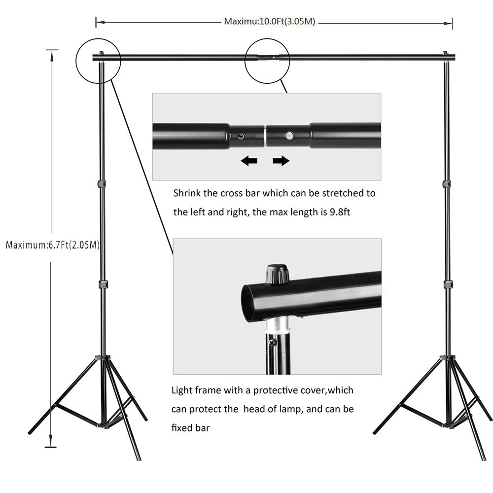 Slow Dolphin Photography Photo Video Studio Background Stand Support Kit with Muslin Backdrop Kits (White Black)