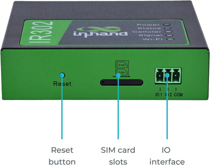 InHand Networks IR302 Router celular industrial IoT 4G LTE VPN, LTE Cat 4+ Wi-Fi, ranuras para tarjetas SIM duales, gestión por plataforma en la nube, puerto DI/DO, soporte T-Mobile, AT&T y Verizon, certificación UL