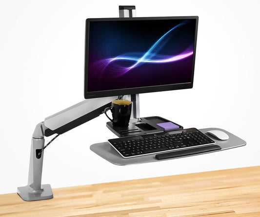 Mount-It! Sit Stand Workstation for Single Monitor and Keyboard - Height Adjustable Standing Desk Mount with Monitor Mount and Keyboard Tray