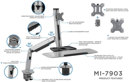 Mount-It! Sit Stand Workstation for Single Monitor and Keyboard - Height Adjustable Standing Desk Mount with Monitor Mount and Keyboard Tray