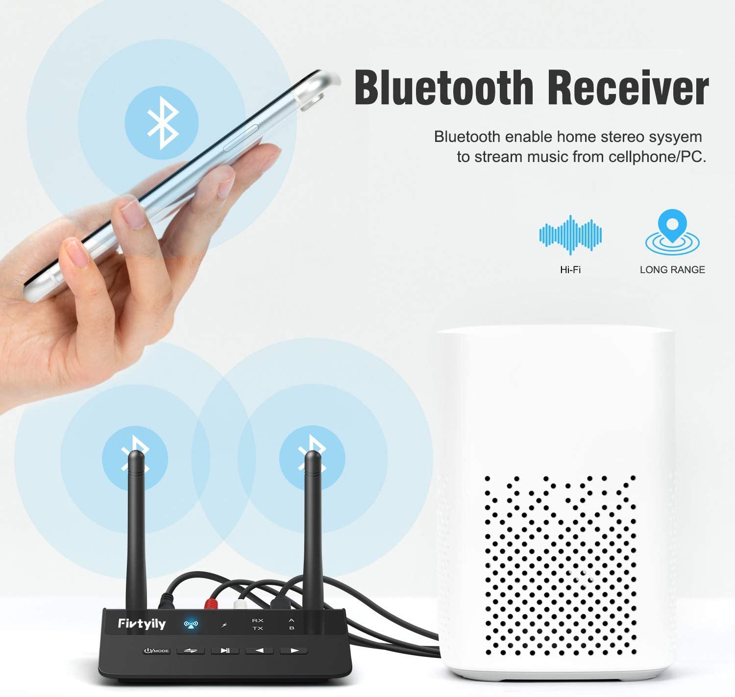Fivtyily Receptor transmisor Bluetooth 5.0 largo alcance para TV