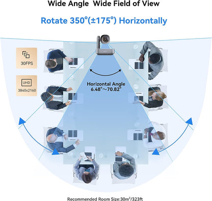 Tenveo VLGroup Cámara de conferencia 4K UHD todo en uno con sistema de altavoz Bluetooth, zoom óptico de 12X, lente de ángulo de visión amplio de 360°, compatible con Zoom Skype Teams para reuniones remotas de sala grande