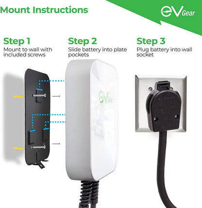 EV Gear Estación de cargador de pared para vehículo eléctrico, nivel 2, 40 AMP/240 V, cable de 25 pies, enchufe de pared NEMA 6-50, reemplazo de/compatible con vehículos eléctricos usando enchufe SAE J1772