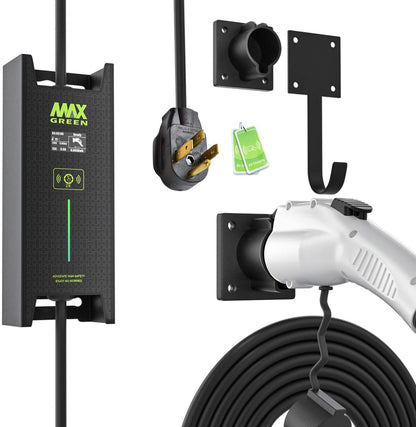 MAX GREEN Level 1 & 2 EV Cargador, Cargador de vehículo eléctrico (16A, 100-240V 25FT) con enchufe NEMA6-20 (con adaptador NEMA5-15), Estación de carga rápida para el hogar EV