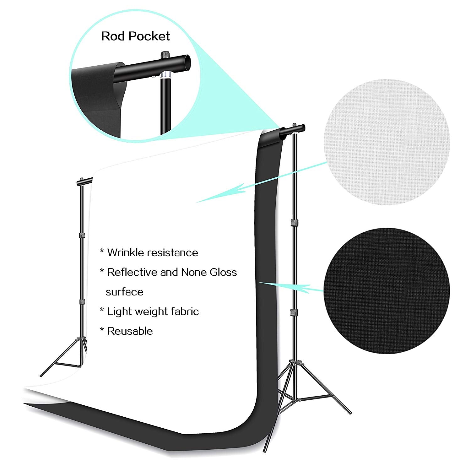 Slow Dolphin Photography Photo Video Studio Background Stand Support Kit with Muslin Backdrop Kits (White Black)