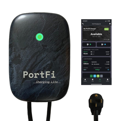 PortFi Estación de carga Smart Level 2 para vehículos eléctricos (EV), certificado de seguridad, interior/exterior, enchufe NEMA 14-50, cargador L2 EVSE/EV (Wi-Fi, 40 A)