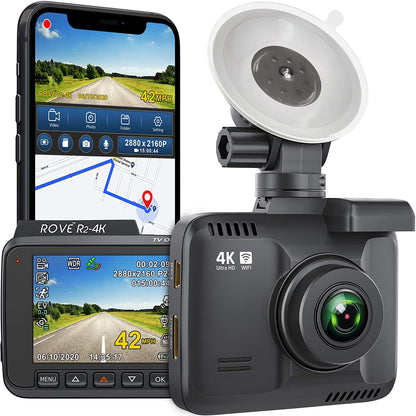 Rove R2 - 4K Dash Cam incorporado WiFi GPS coche Dashboard cámara grabadora con UHD 2160P, 2.4" LCD, 150° gran angular, WDR, visión nocturna