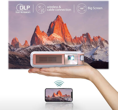 EZCast Proyector de viaje recargable J4, mini proyector de bolsillo pico, batería y altavoz integrados, proyector de video LED inalámbrico portátil 1080P DLP para acampar y viajes, compatible con HDMI, USB, iPhone