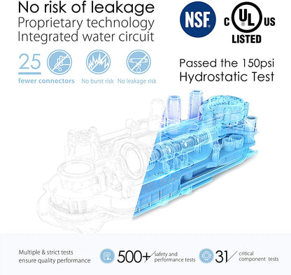 Waterdrop - Sistema de filtración de agua potable por ósmosis inversa (certificación NSF), reducción de TDS, flujo rápido de 400 GPD, sin depósito, compacto y llave inteligente, 1: Relación de drenaje 1, potencia detallada UL, USA Tech, WD-G3-W