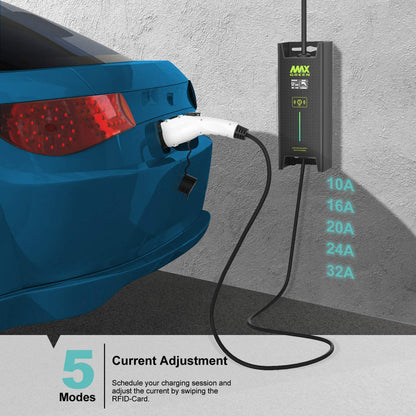 MAX GREEN Level 1 & 2 EV Cargador, Cargador de vehículo eléctrico (16A, 100-240V 25FT) con enchufe NEMA6-20 (con adaptador NEMA5-15), Estación de carga rápida para el hogar EV