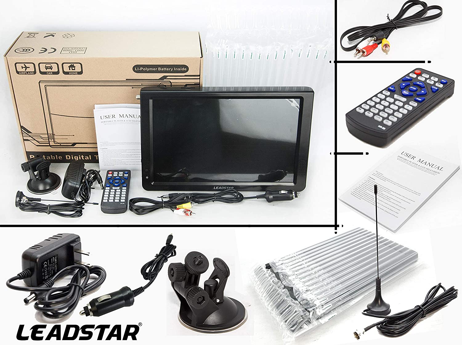 LEADSTAR Televisión/monitor digital portátil de 14 pulgadas ATSC TFT HD  Freeview LED para coche, caravana, campamento, al aire libre o cocina.  Batería