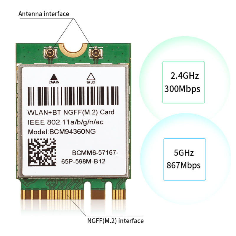 Wireless MacOS Hackintosh 1200Mbps BCM94360NG NGFF M.2 Wifi Card Bluetooth 4.0 Adapter 802.11ac 2.4G/5Ghz Than BCM94352Z DW1560