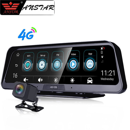 ANSTAR 10''  4G Dash Cam Android Dashboard Car Camera WiFi GPS ADAS Car DVR 1080P Video Recorder Registrar Auto Rear View Camera