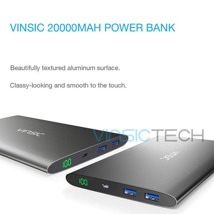 Cargador portátil externo ultra delgado de la batería del USB de la batería de Vinsic 20000mAh Power Bank