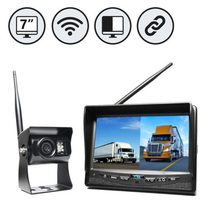 Wireless 7" LCD Split Screen Backup Camera with Cigarette Lighter Plug 130° View