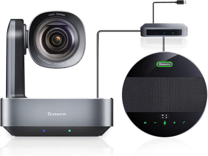 Tenveo VLGroup Cámara de conferencia 4K UHD todo en uno con sistema de altavoz Bluetooth, zoom óptico de 12X, lente de ángulo de visión amplio de 360°, compatible con Zoom Skype Teams para reuniones remotas de sala grande